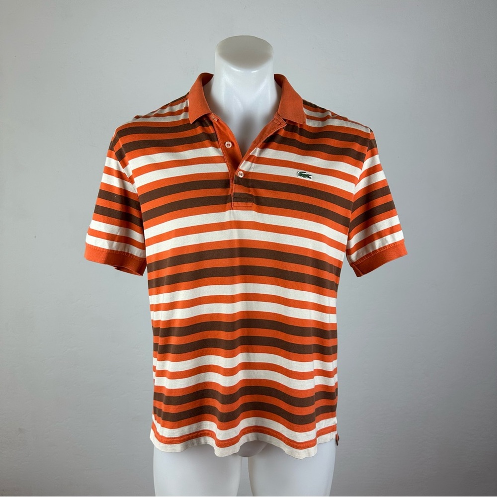 Lacoste Men's Orange Striped Polo Shirt
